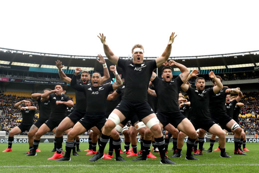 Sam Cane leads the All Blacks' haka before last Sunday's Bledisloe Cup match.