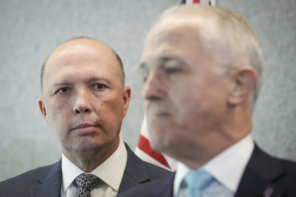 Peter Dutton and Malcolm Turnbull in 2018. 