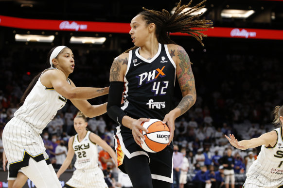 Brittney Griner playing for the Phoenix Mercury in 2021.