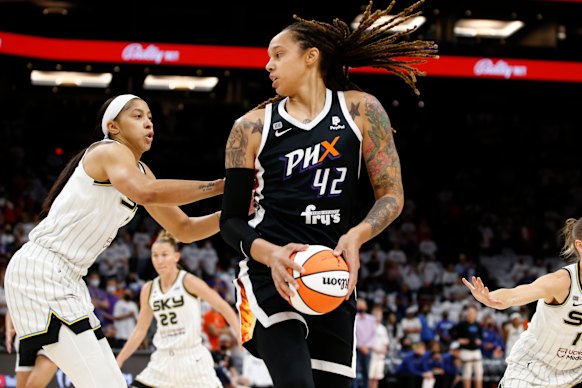 Brittney Griner playing for the Phoenix Mercury in 2021.