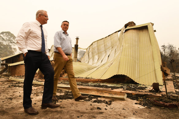 Prime Minister Scott Morrison and Gippsland MP Darren Chester tour fire destruction in Victoria.