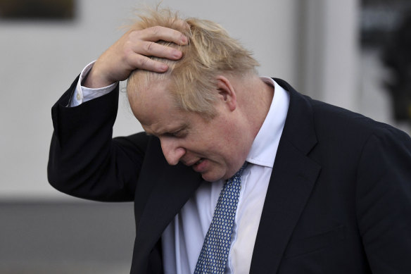 British Prime Minister Boris Johnson speaks to the media during a visit to a military base near Warsaw in Poland on Thursday.