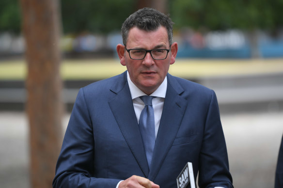 Daniel Andrews as premier in 2021 holding a press conference the day the mental health royal commission released its final report.