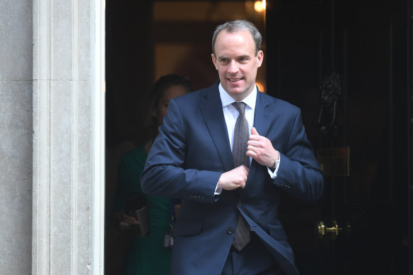 British Foreign Secretary Dominic Raab  leaves 10 Downing Street on Thursday.
