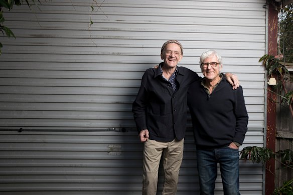 Merrick Fry (left) and Rod Holdaway. “I told him I’d like to look at his art, so he invited me round for a cup of tea and we’ve been friends ever since,” says Fry.
