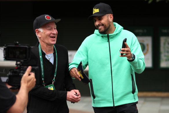 Nick Kyrgios (right) has enjoyed his commentary stint on the BBC alongside another former tennis bad boy, John McEnroe.