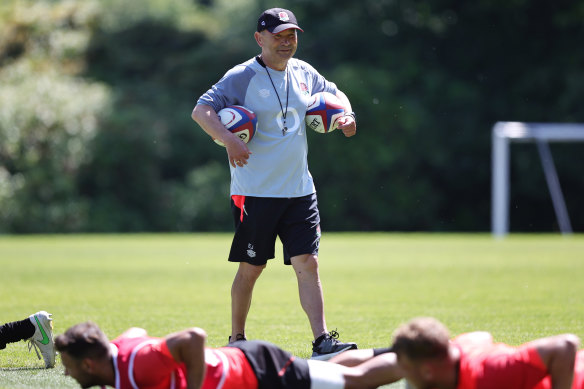 Eddie Jones looks on at England training ahead of the three-Test series against Australia.