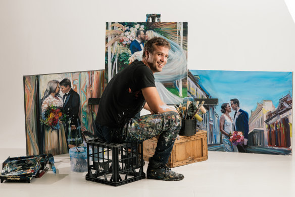 Jacob “Shakey” Butler and his paintings: his work doubles as performance art.