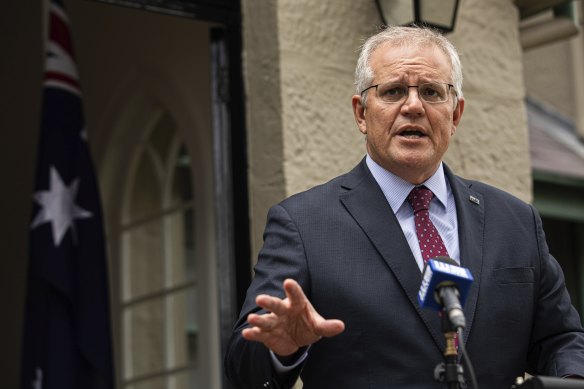 Prime Minister Scott Morrison holds a press conference at Kirribilli House on Wednesday.