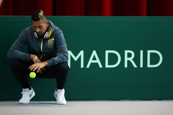 Nick Kyrgios during a Davis Cup tie in Spain last year.