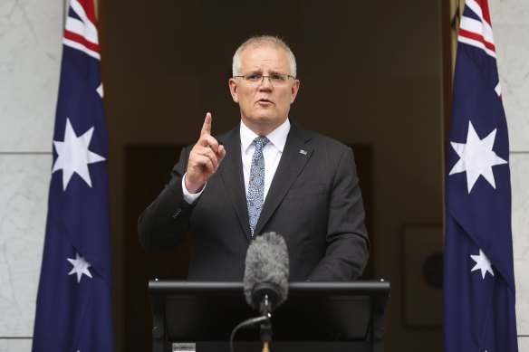 Prime Minister Scott Morrison during a press conference yesterday. 