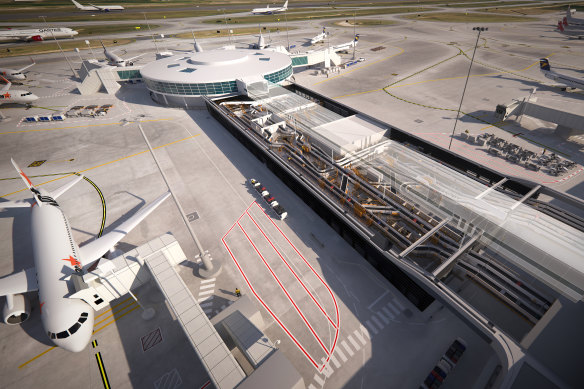 Artist’s impression of Brisbane Airport upgrades, with a cutaway view of the inner workings.