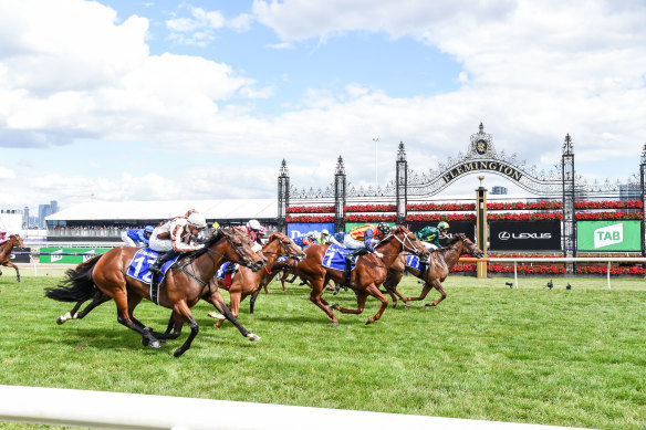 Sprint finish: Roch ‘N’ Horse, ridden by Jamie Mott, won the Darley Champions Sprint. 