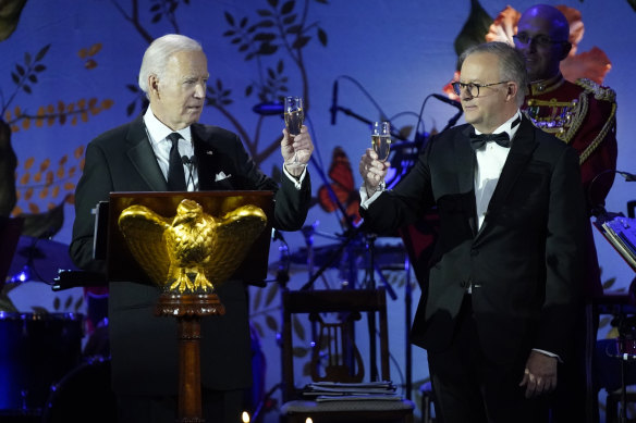 President Joe Biden toasts Australia’s Prime Minister Anthony Albanese at the state dinner.