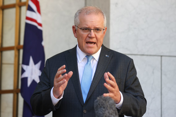 Prime Minister Scott Morrison during a press conference on his ministry reshuffle on  Monday.