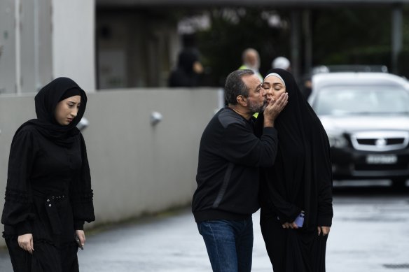 Mourners outside Lakemba Mosque on Friday morning after Omar Zahed’s funeral service. 