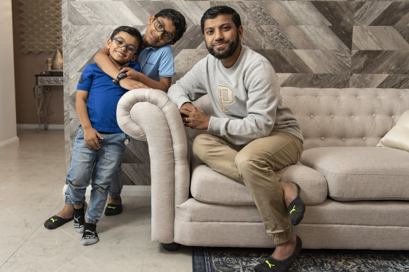 Rishad Hassan of Claymore and his sons, Hamza 10 and Hudhayfah 6. Mr Hassan says political leaders in western Sydney must understand the region’s “complex cultural mix.” 