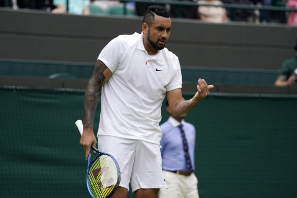 Nick Kyrgios before retiring in his third-round Wimbledon match.