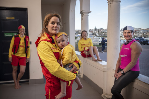 Bondi Surf Life Saving Club members from left, Claudia Frontini, Geraldine Baldock with Ethan, Rose MacMahon and Rozanne Green.