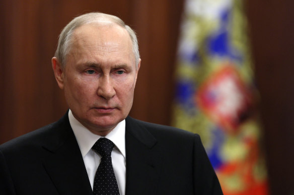 Russian President Vladimir Putin gives a televised address
