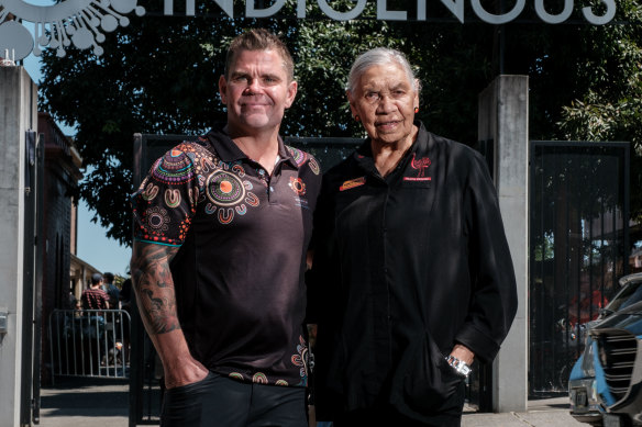 NICE CEO Grant Cameron and Indigenous elder Aunty Beryl Van-Oploo on Saturday.
