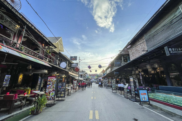 Siem Reap’s famous Pub Street remains largely deserted.