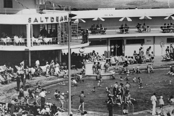 Bathers at Brighton’s Saltdean Lido in East Sussex, which was restored with funding from the Heritage Lottery. 