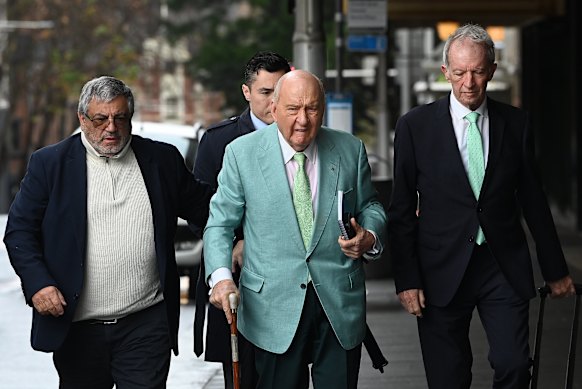 Alan Jones outside the Downing Centre Local Court on Monday.