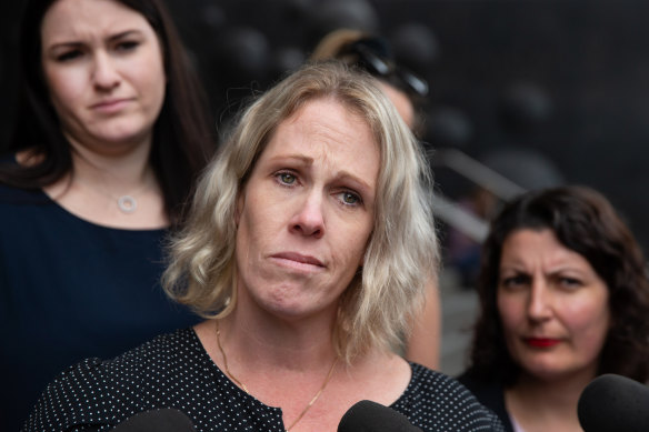 Michelle Degenhardt with Luca's sister Victoria, left, outside the Newcastle Court House on Friday.