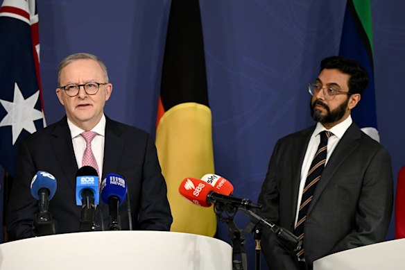 Prime Minister Anthony Albanese with Aftab Malik, the special envoy to combat Islamophobia in 2025.