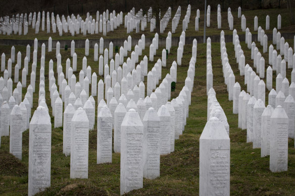 Tombs at the memorial cemetery for massacre victims in Potocari, near Srebrenica, Bosnia-Herzegovina.
