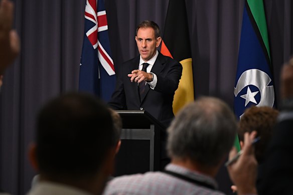 Jim Chalmers addresses the media on Monday.