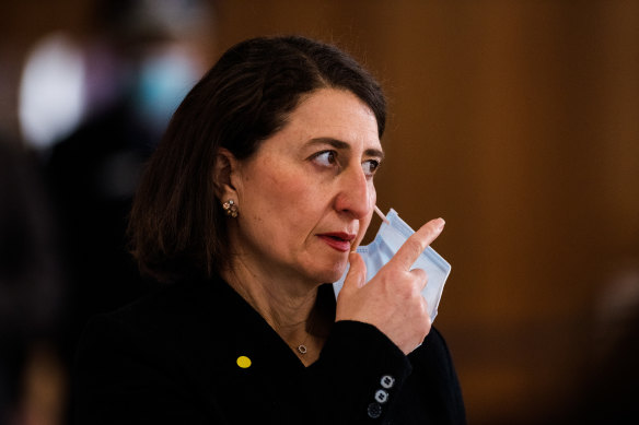 Premier Gladys Berejiklian at Thursday’s COVID-19 briefing. 