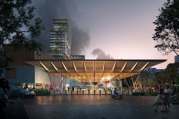 An artists’ impression of the new train station at Woolloongabba, part of the Cross River Rail project. The surrounding area could remain undeveloped until after the 2032 Olympics.