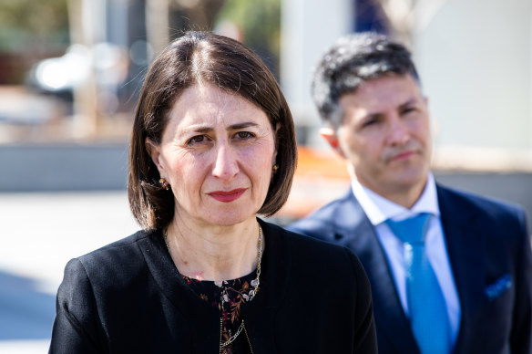 "Positive news": Premier Gladys Berejiklian and Minister for Customer Service Victor Dominello on Monday.
