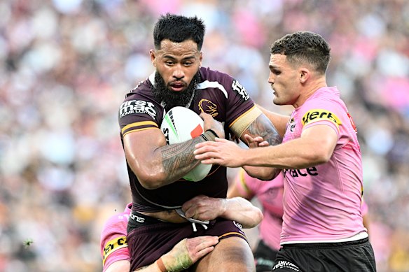 Payne Haas was emphatic for the Broncos against the Penrith Panthers.