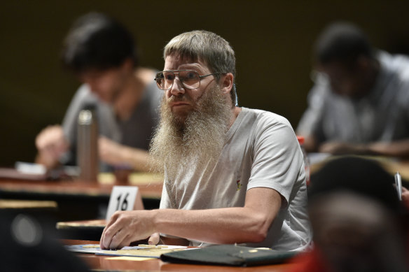 New Zealand’s Nigel Richards competes in a category of the Francophone Scrabble World Championships in Louvain-La-Neuve in 2015.