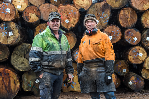 Sawmill workers Mark Hack and Mick Swain  face an uncertain future. 