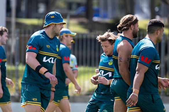 Captain Isaah Yeo and the Kangaroos brave the heat on Monday.