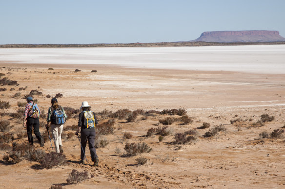 The salt lakes on the station with “that rock” in the background.