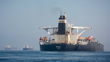 The Grace 1 supertanker at anchor in the British territory of Gibraltar.