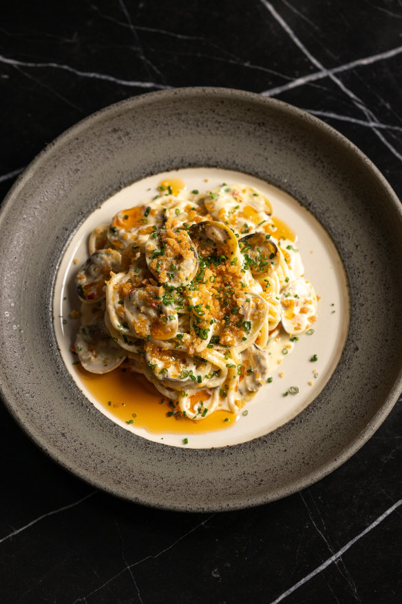 Spaghetti alla chitarra with vongole and chilli.