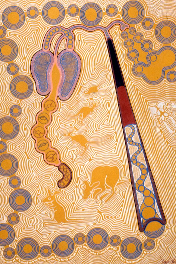 Air to the drone, 1999, was painted by Douglas after his trip to Arnhem Land.