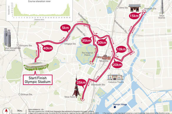 The marathon course for the Tokyo Games.