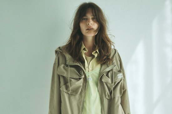 Miu Miu jacket, $3900, dress, $2270, shirt, $1690, and pullover, $1210.