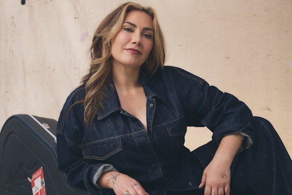 Ella Hooper wears Shona Joy shacket and jeans.