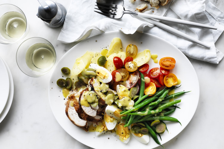 Adam Liaw’s roast chicken nicoise salad.