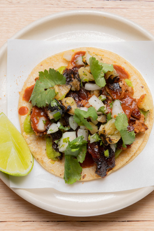 Pork al pastor taco.