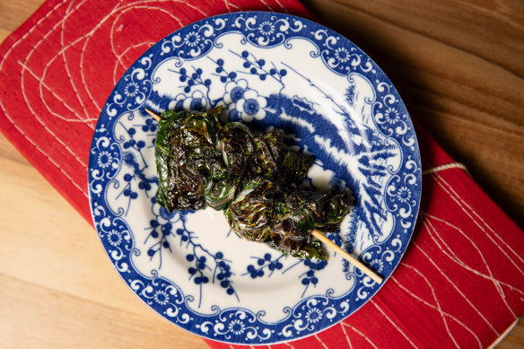 Bar snacks include patra poda: silverbeet wrapped around prawn or oyster mushroom.