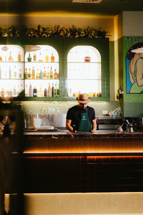 Inside the elegant bar.